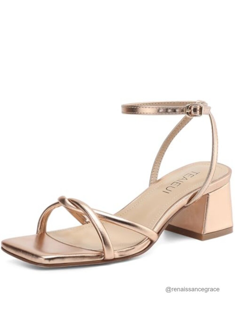 Chunky Heels for Women Square Toe Strappy Heeled Sandals 2 Inch Block Heel PU